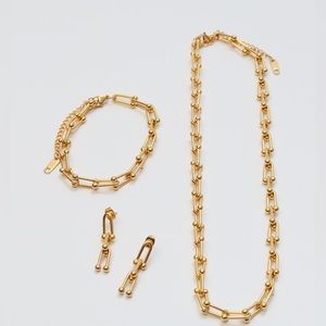 Set of 3 Pieces Jewelry U ball Chain Necklace Bracelet and Earrings